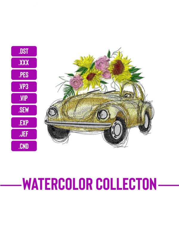 Flower Car Machine Embroidery Patterns – Digital Download