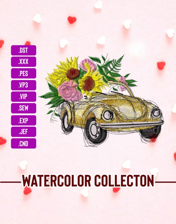 Flower Car Machine Embroidery Patterns – Digital Download