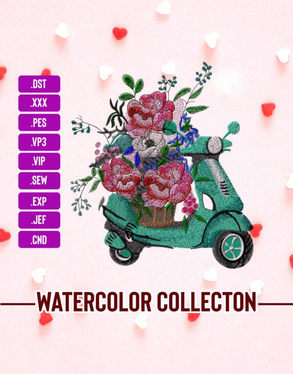 Scooter Flowers Machine Embroidery Patterns – Digital Download