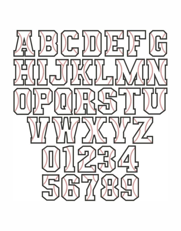 Baseball Fonts Embroidery Design Sketching Embroidery Designs Machine Embroidery Patterns – Digital Download