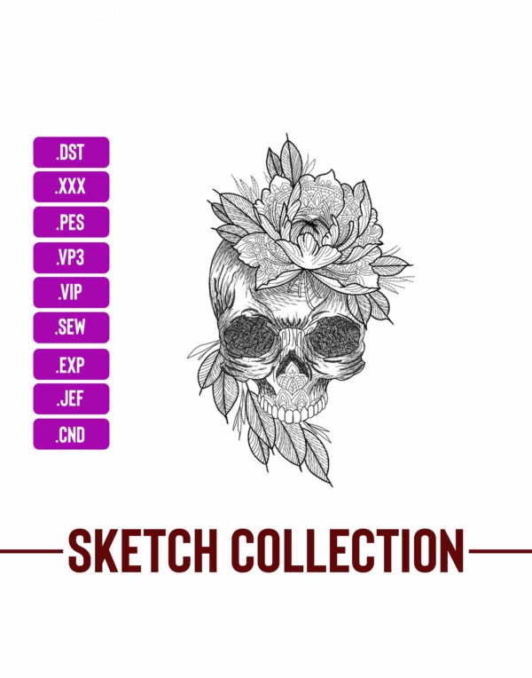 Floral Skull Machine Embroidery Sketching Embroidery Designs Machine Embroidery Patterns – Digital Download