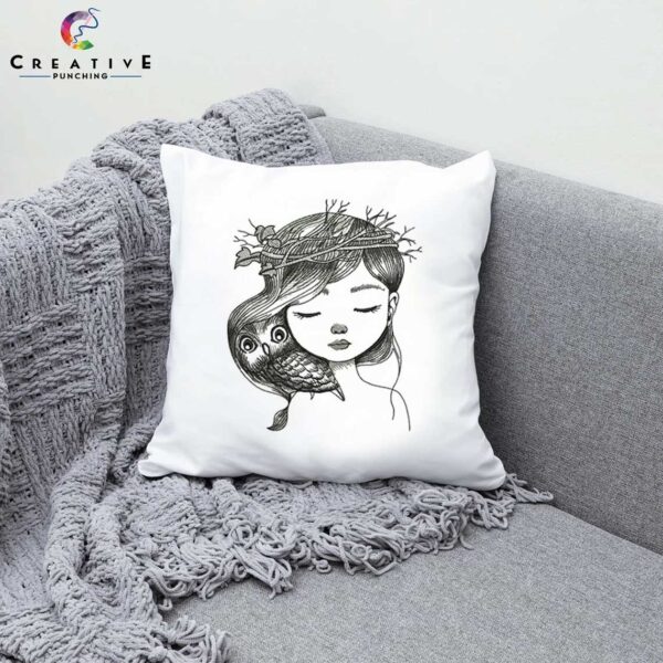 Girl With Baby Owl Sketching Machine Embroidery Designs – Digital Download - Image 2