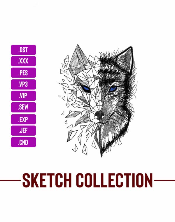 Wolf Face Embroidery Sketching Embroidery Designs Machine Embroidery Patterns – Digital Download