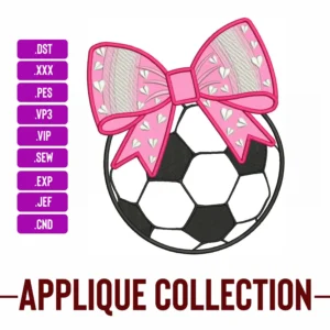 Soccer Ball Bow Embroidery Design Machine Embroidery Patterns Each Design With 4 sizes – Digital Download