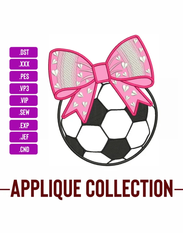 Soccer Ball Bow Embroidery Design Machine Embroidery Patterns Each Design With 4 sizes – Digital Download