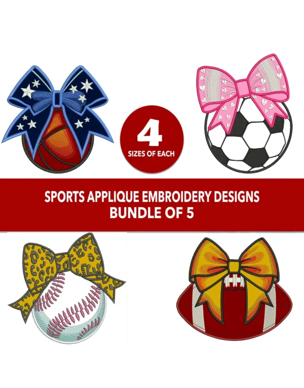 Sports Ball Embroidery Bundle Design Machine Embroidery Patterns Each Design With 4 sizes – Digital Download