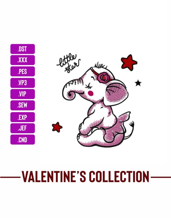 Little Elephant Valentines Day Embroidery Designs