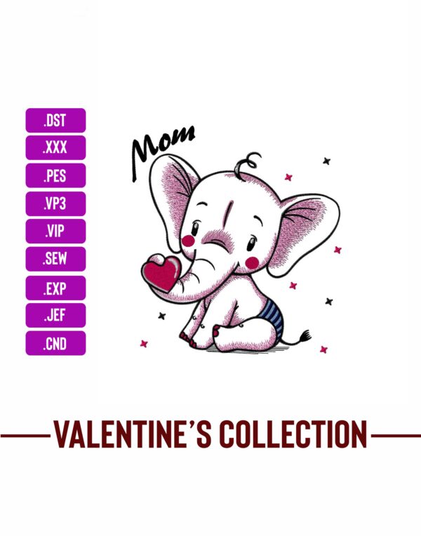 Little Baby Elephant Valentines Day Embroidery Designs Machine Embroidery Patterns – Digital Download