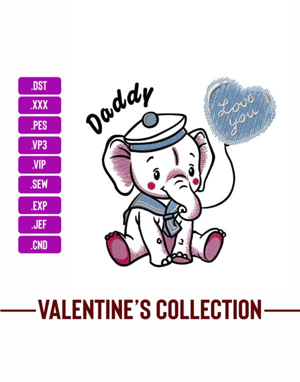 Little Elephant Valentines Day Embroidery Designs Machine Embroidery Patterns – Digital Download