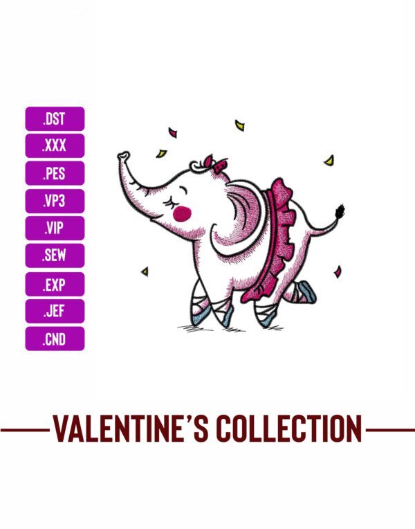 Little Elephant Valentines Day Embroidery Designs Machine Embroidery Patterns – Digital Download