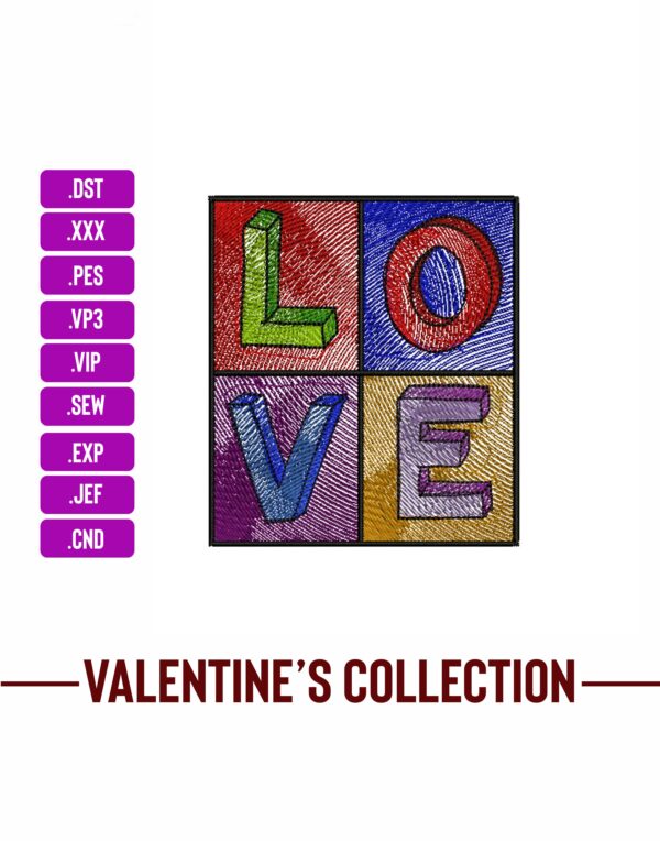Love Heart Valentine's Embroidery Designs Patterns 2 sizes- Digital Download