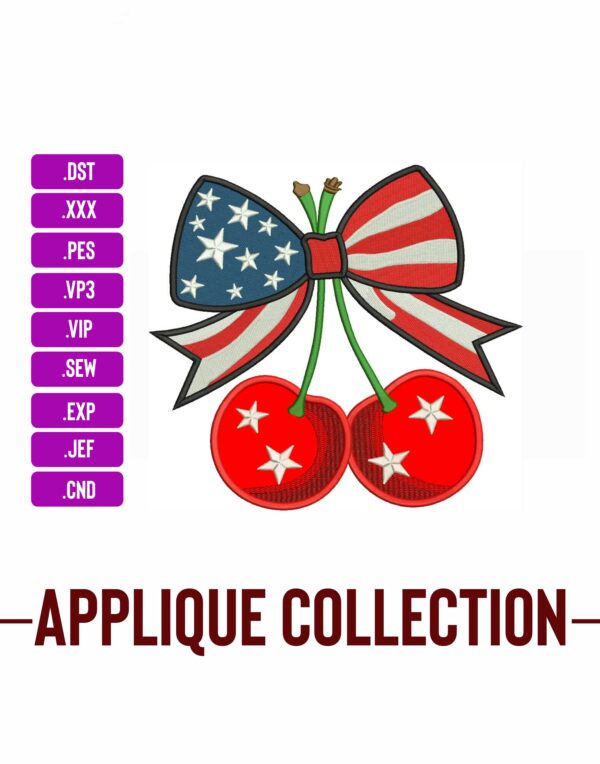 Ribbon Cherries Embroidery Design